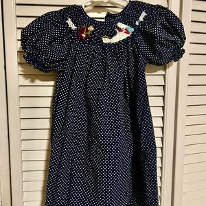 Navy Polka Dot Dress with Embroidery